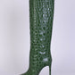 Emerald Croco Print Leather High Stiletto Boots