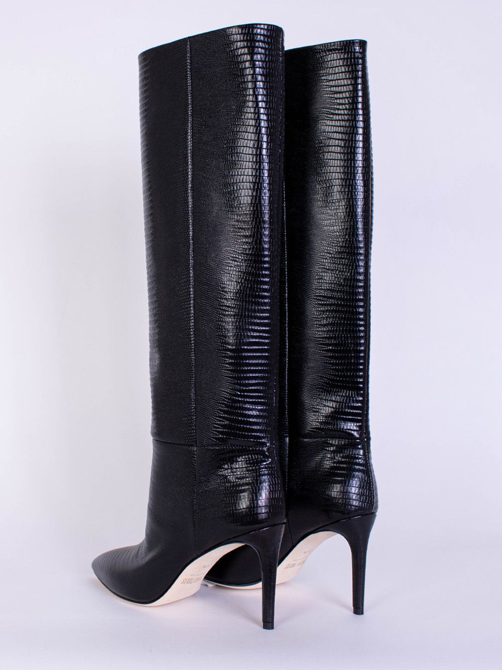 Sleek Knee-High Croco Print Leather Boots