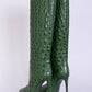 Emerald Croco Print Leather High Stiletto Boots