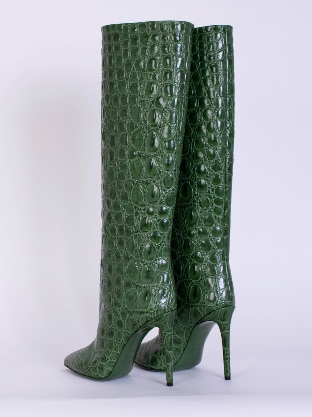 Emerald Croco Print Leather High Stiletto Boots