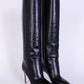 Sleek Knee-High Croco Print Leather Boots