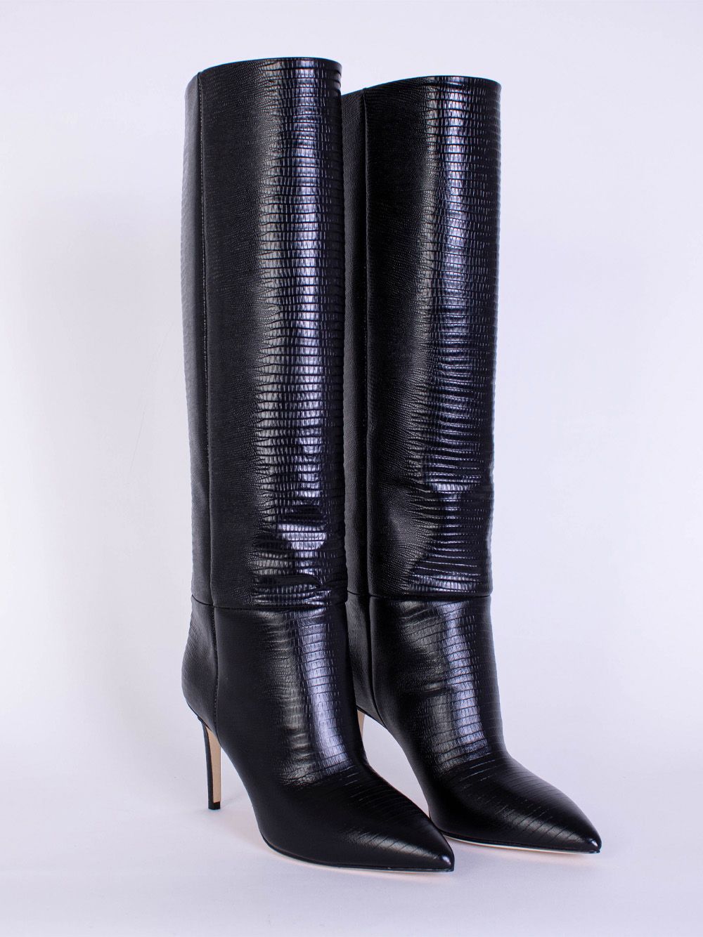 Sleek Knee-High Croco Print Leather Boots