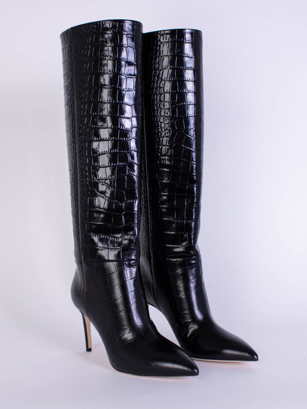 Charcoal Italian Leather High Stiletto Boots