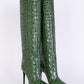 Emerald Croco Print Leather High Stiletto Boots