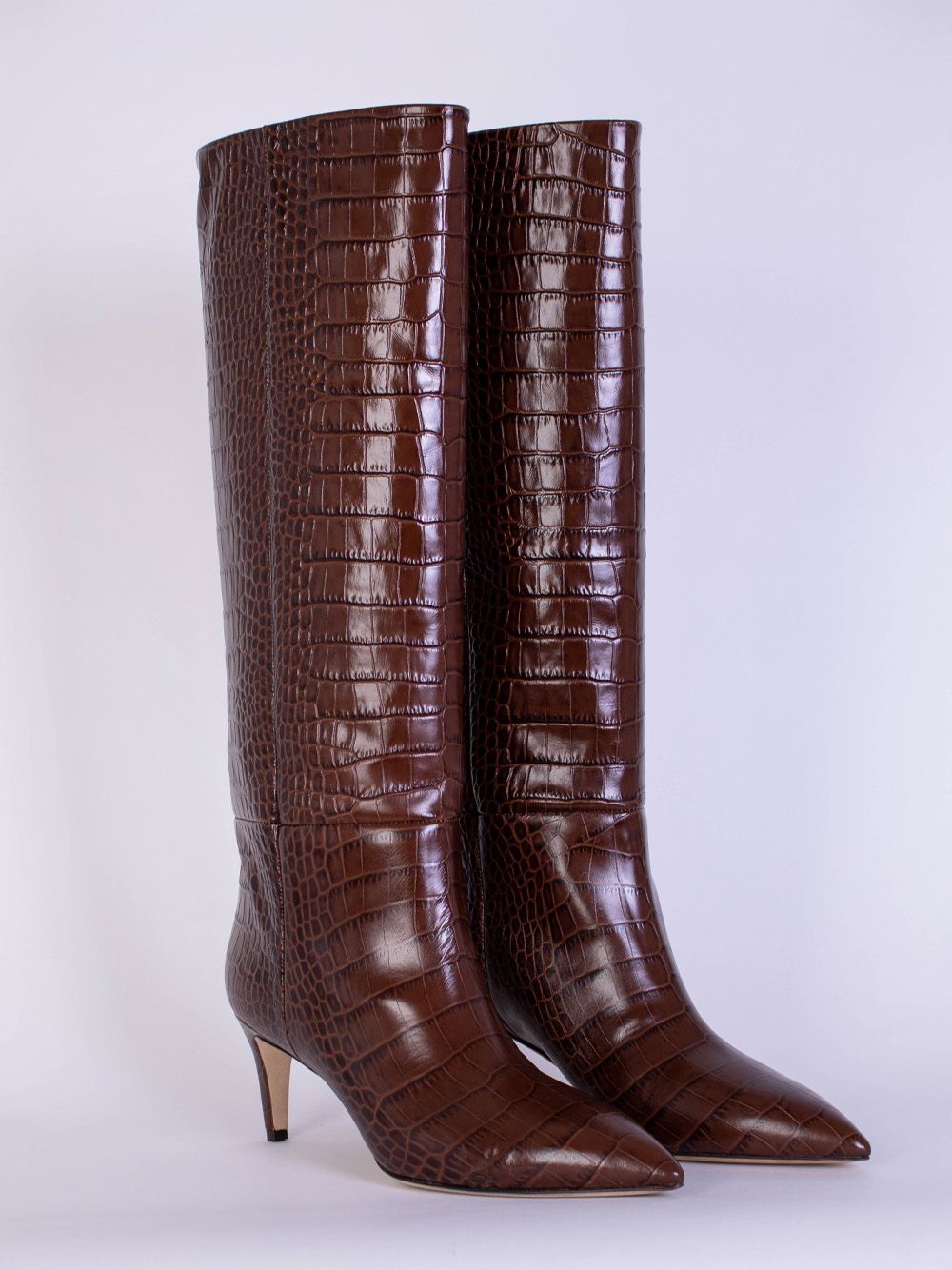 Enticing Brown Croco Print Leather Boots