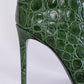 Emerald Croco Print Leather High Stiletto Boots