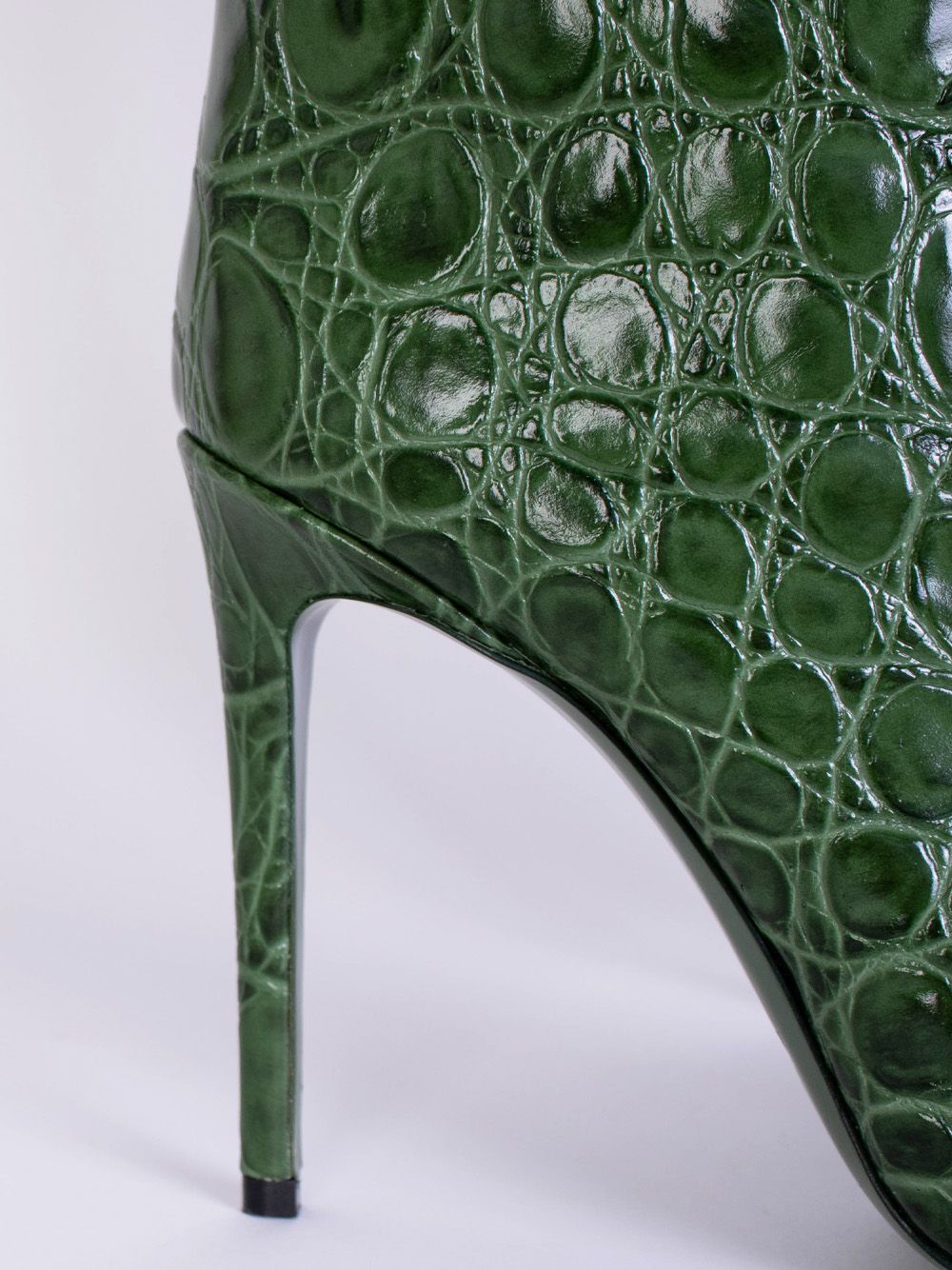 Emerald Croco Print Leather High Stiletto Boots