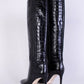 Charcoal Italian Leather High Stiletto Boots