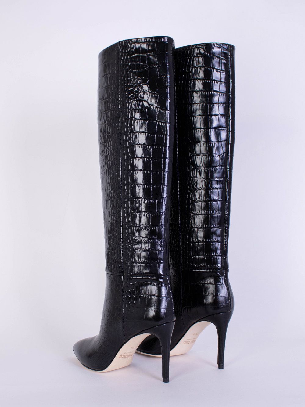 Charcoal Italian Leather High Stiletto Boots