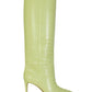 Elegant Lime Croco Leather High Stiletto Boots