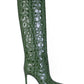 Emerald Croco Print Leather High Stiletto Boots
