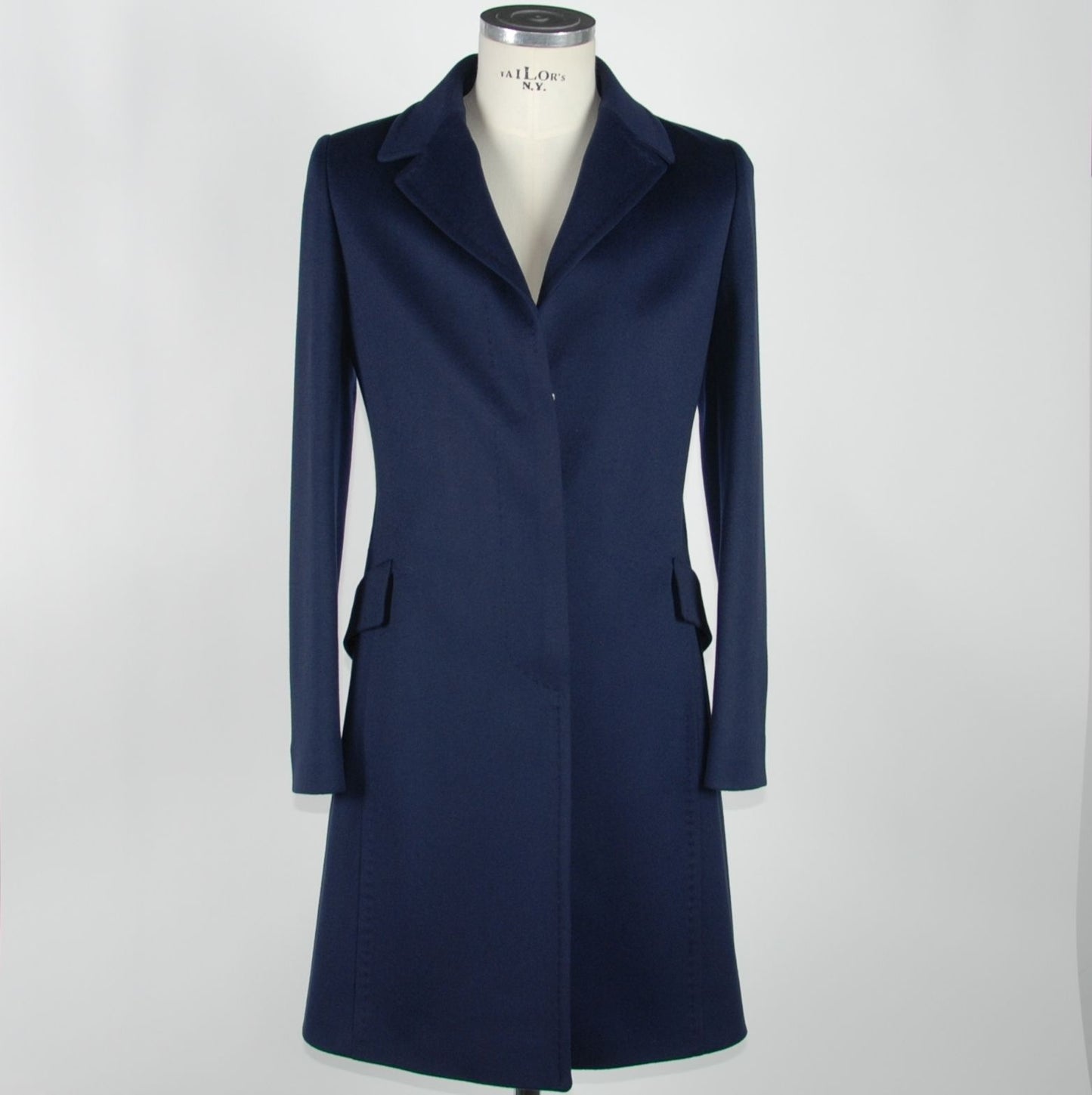 Elegant Blue Virgin Wool Martingale Coat