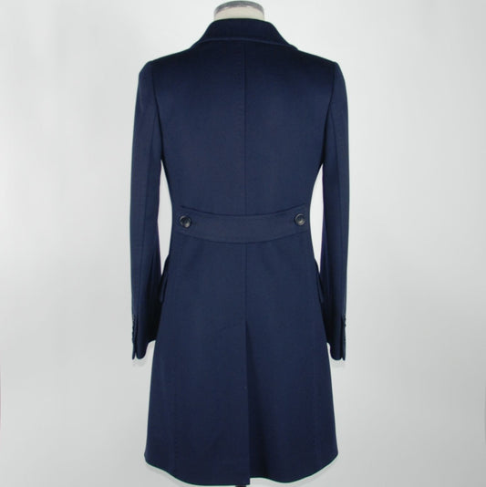 Elegant Blue Virgin Wool Martingale Coat