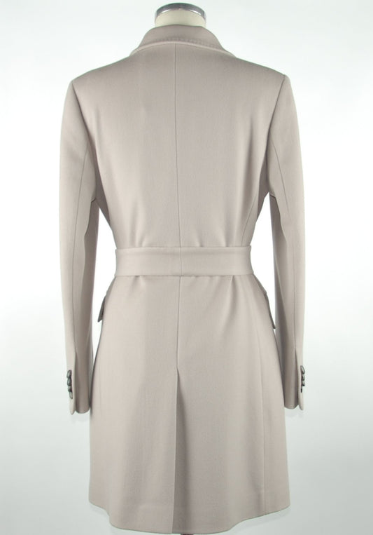 Elegant Virgin Wool Gray Belted Jacket
