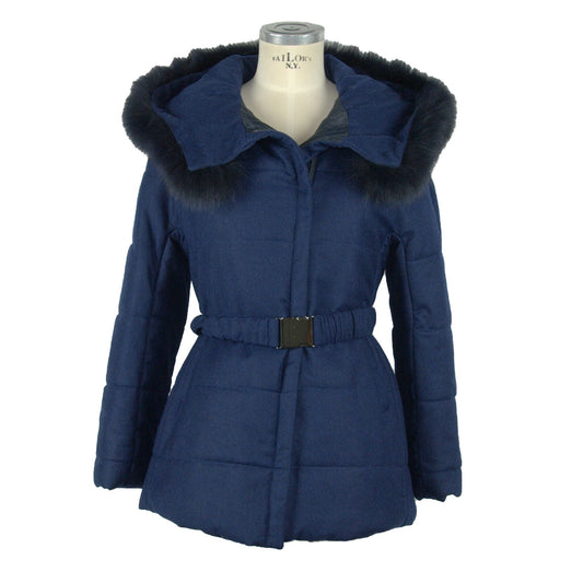 Elegant Italian Blue Fur-Trimmed Coat