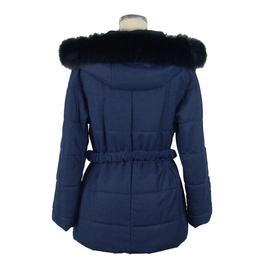 Elegant Italian Blue Fur-Trimmed Coat