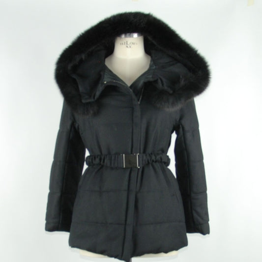 Velvety Black Cashmere Blend Coat with Fox Fur