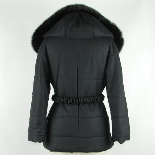 Velvety Black Cashmere Blend Coat with Fox Fur