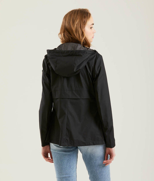 Sleek Black Polyester Jacket for the Modern Woman