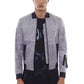 Sleek Gray Bomber Jacket with Emblem Accent