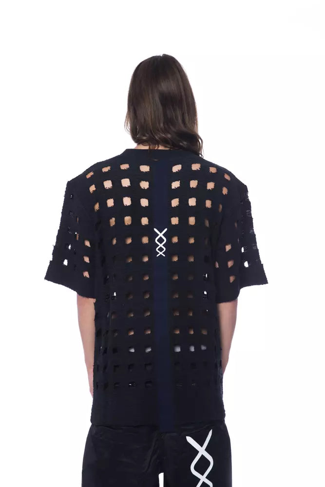 Sleek Black Perforated Cotton Tee