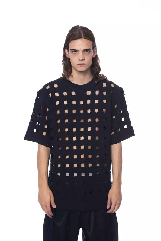 Sleek Black Perforated Cotton Tee
