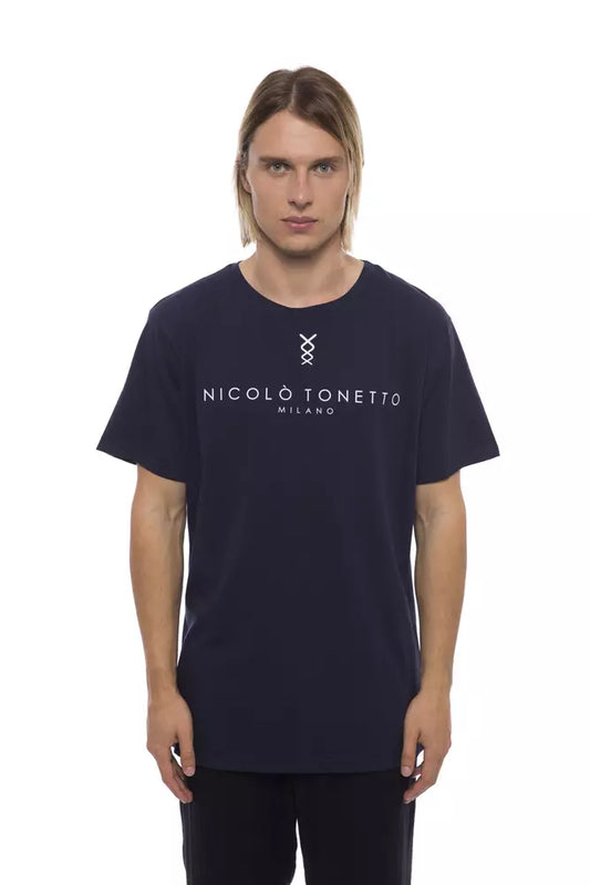 Elegant Blue Round Neck Cotton Tee