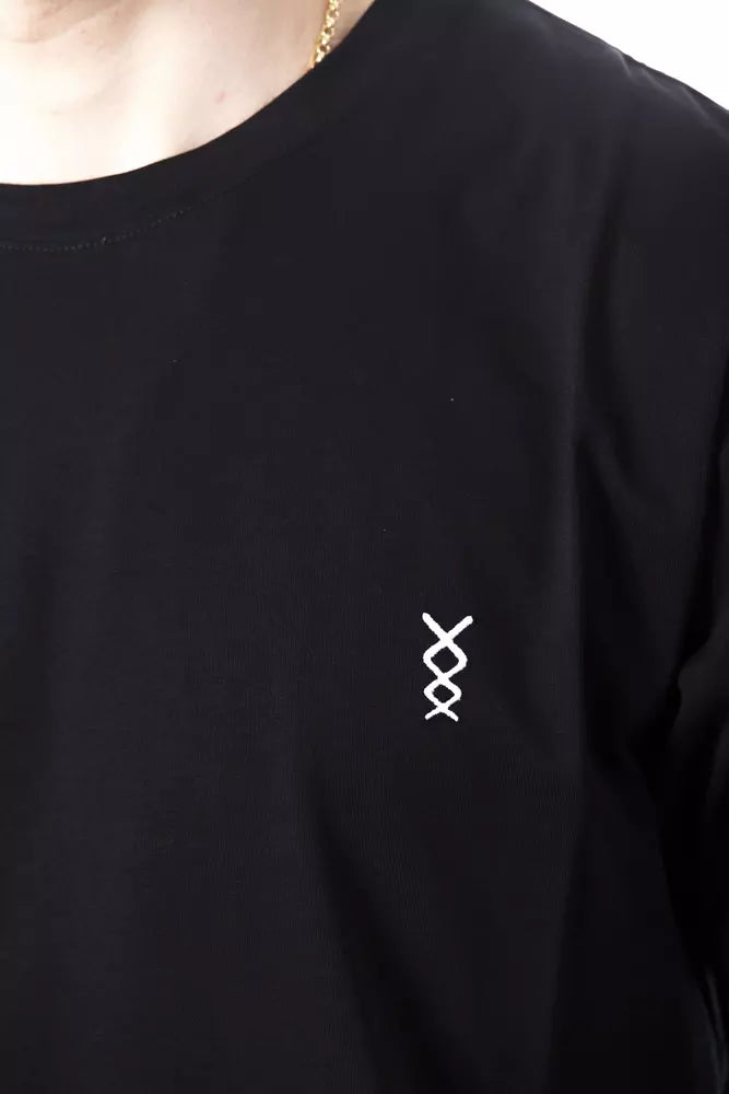 Sleek Black Cotton Tee with Artisanal Print