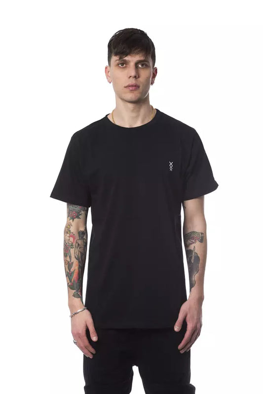Sleek Black Cotton Tee with Artisanal Print