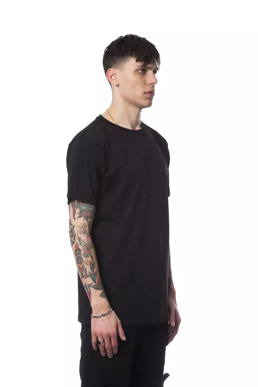 Sleek Black Cotton Tee with Artisanal Print