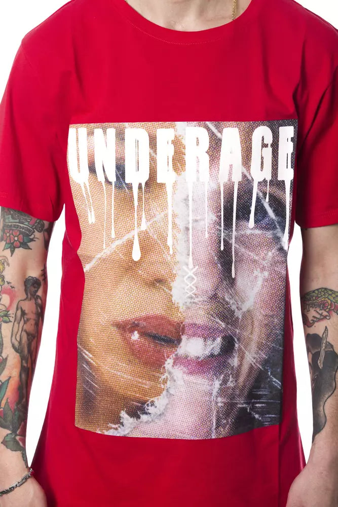 Elegant Red Round Neck Cotton Tee