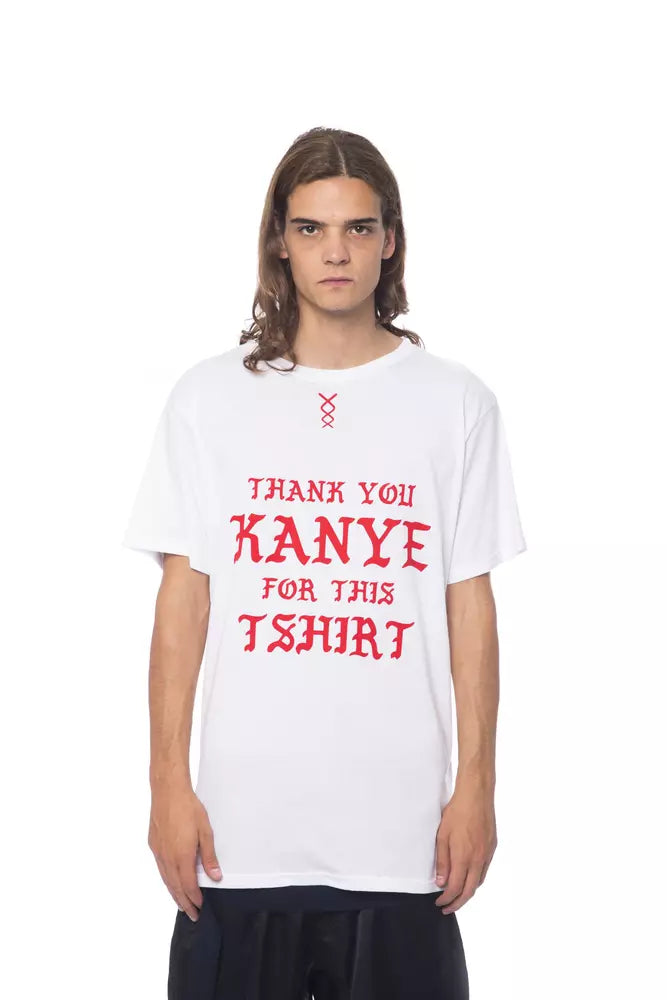 Elegant White Cotton Tee with Artistic Print