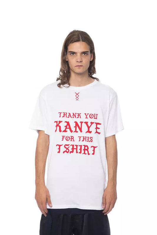 Elegant White Cotton Tee with Artistic Print