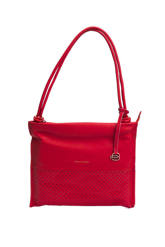 Chic Perforated Red Leather Shoulder Bag