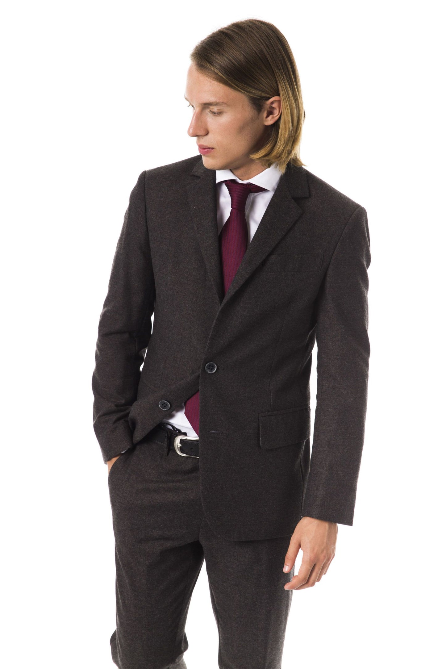 Elegant Brown Textured Men's Suit