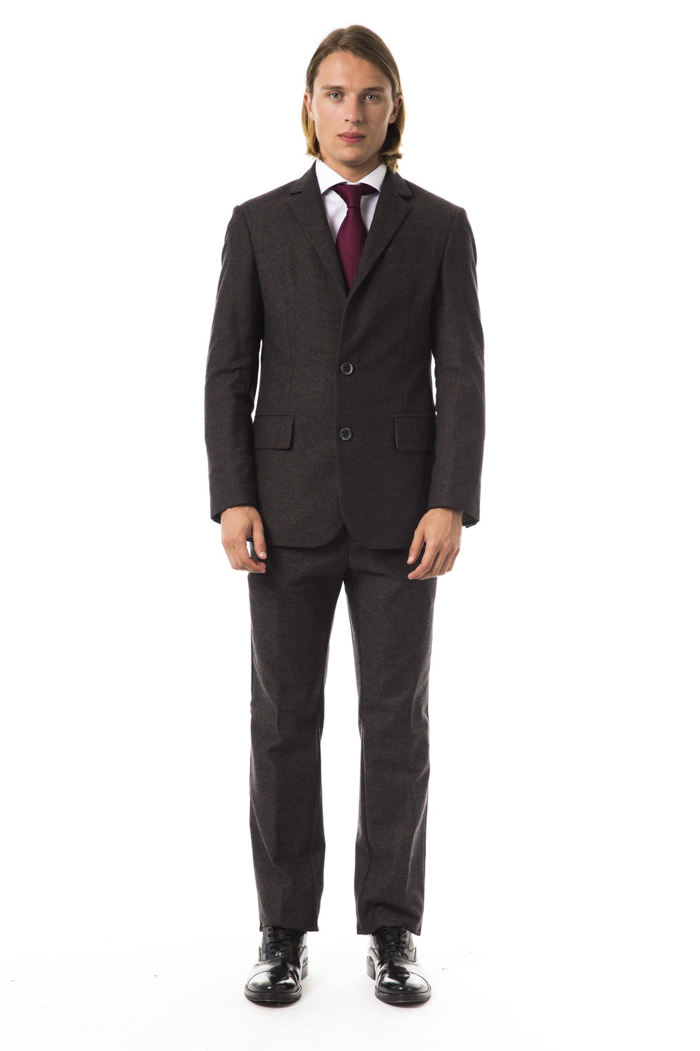 Elegant Brown Textured Men's Suit