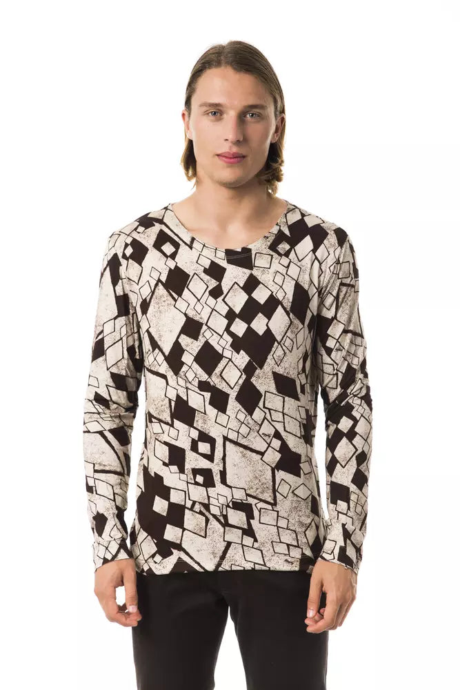 Beige Printed Round Neck Long Sleeve Tee