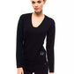 Embellished Logo V-Neck Wool Blend Sweater