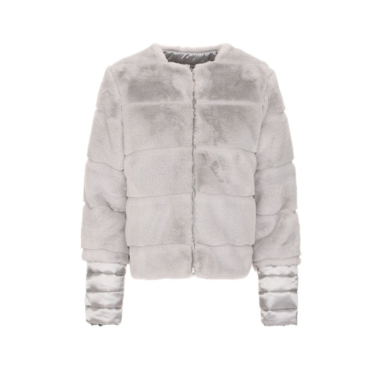 Elegant Gray Faux Fur Outerwear