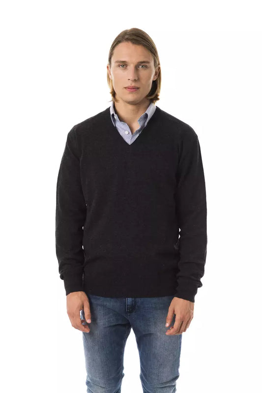 Embroidered V-Neck Extrafine Wool Sweater