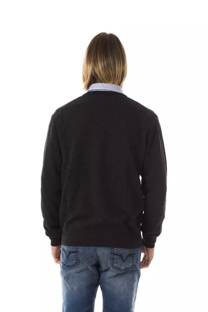 Embroidered V-Neck Extrafine Wool Sweater