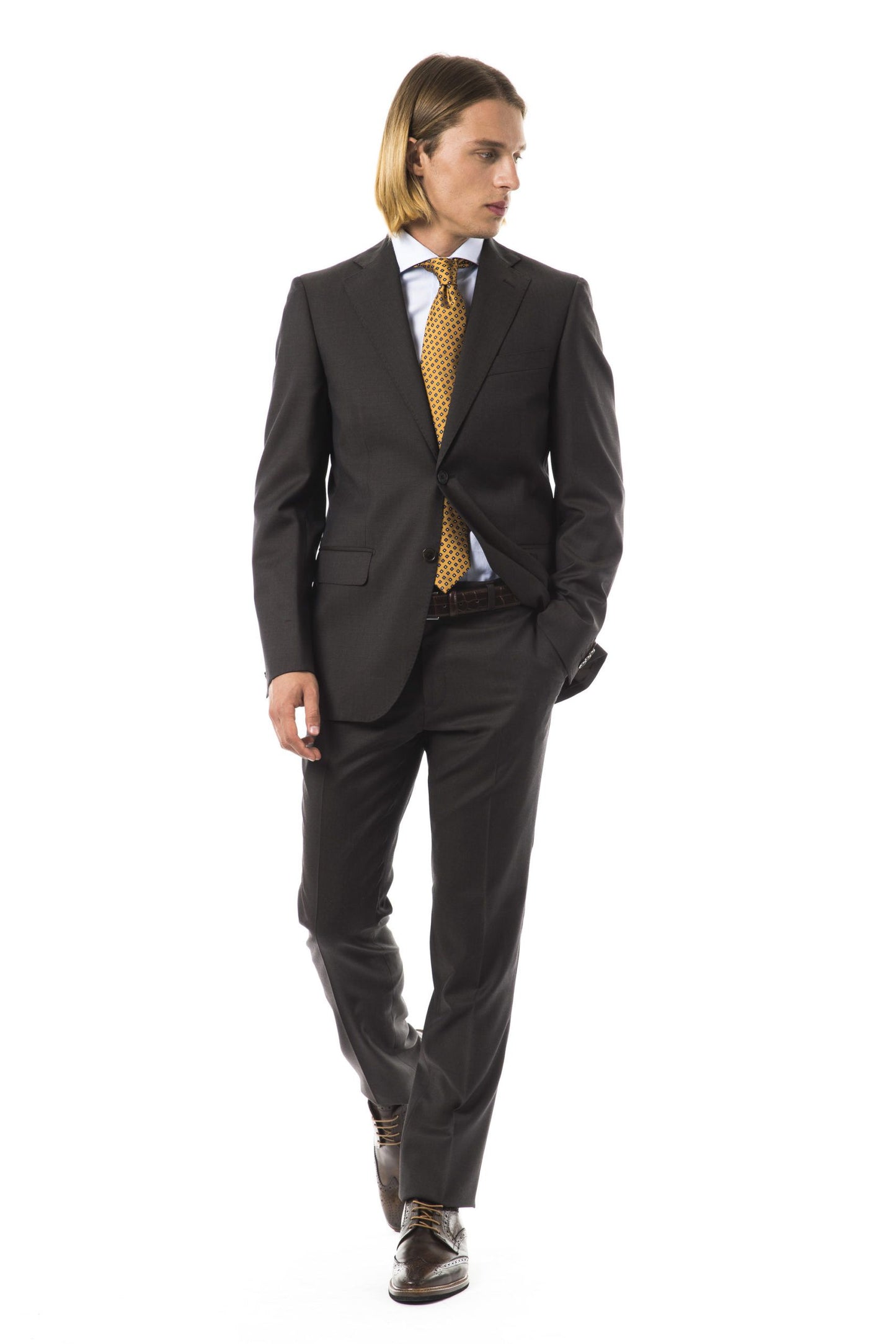 Elegant Slim Fit Wool Suit in Gray