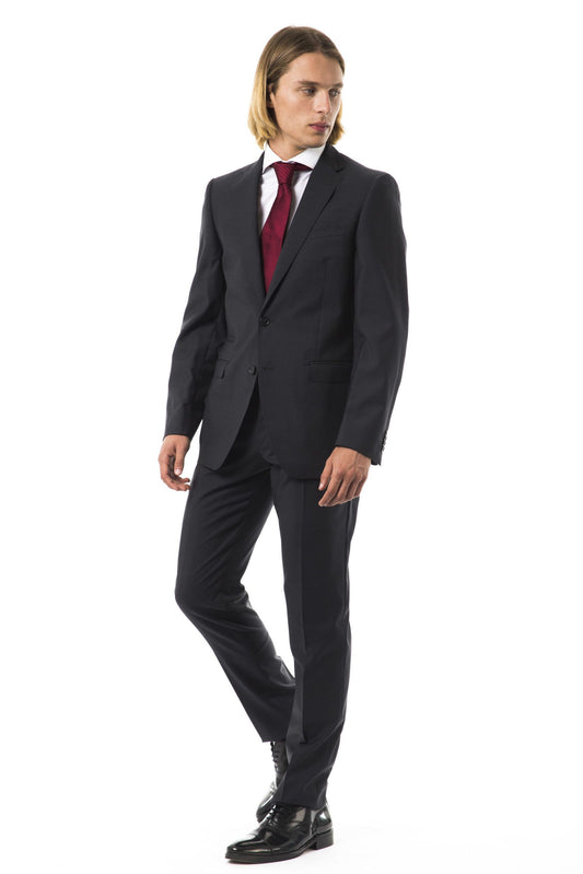 Elegant Gray Slim Fit Wool Suit