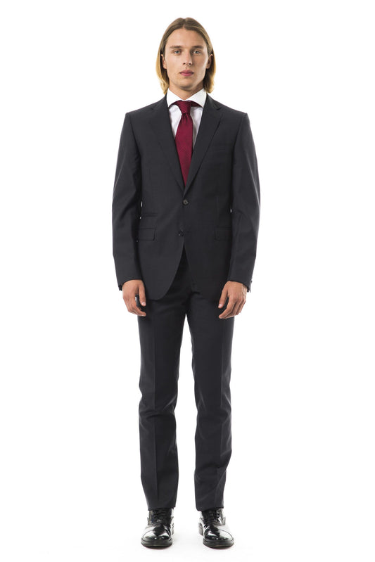 Elegant Gray Slim Fit Wool Suit