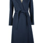 Elegant Blue Virgin Wool Coat with Belt