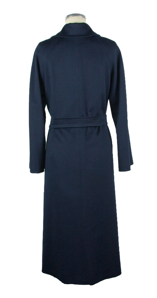 Elegant Blue Virgin Wool Coat with Belt