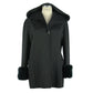 Elegant Black Virgin Wool Coat with Fox Fur