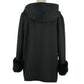 Elegant Black Virgin Wool Coat with Fox Fur