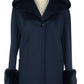 Elegant Blue Virgin Wool Coat with Natural Fox Fur
