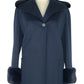 Elegant Blue Virgin Wool Coat with Natural Fox Fur